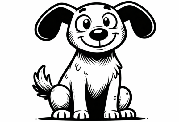 Download Cute Cartoon Dog Black and White SVG - Art Collection