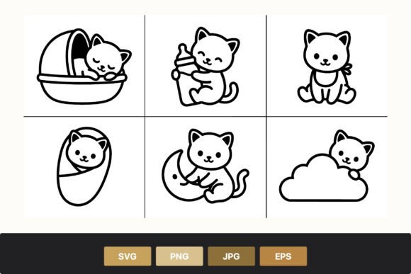 Download Cute Black and White Kitten Line Art - Art Collection