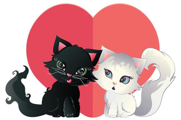 Download Black and White Kitten with Heart - Art Collection