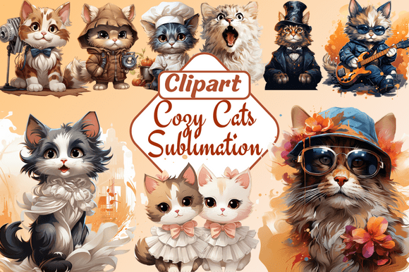 Download Cozy Cats Sublimation Clipart - Art Collection