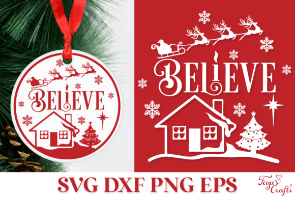 Download Believe Round Christmas SVG Ornament - Round christmas svg Collection