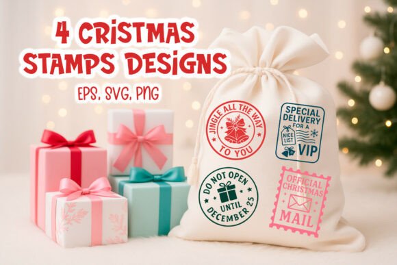 Download Christmas Santa Sack Stamp SVG Clipart - Art Collection