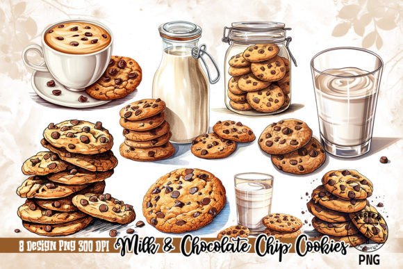 Download Milk and Chocolate Chip Cookies Clipart - Art Collection