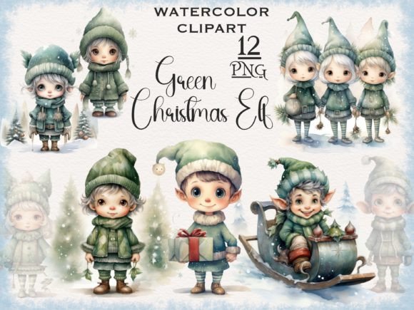 Download Green Christmas Elf Watercolor Clipart - Art Collection
