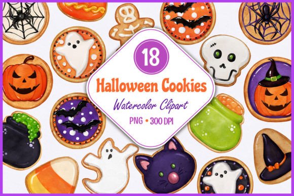 Download Watercolor Halloween Cookies Png Clipart - Art Collection