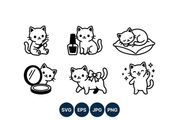 Download Cute Black and White Cat Vector Line Art - Art Collection
