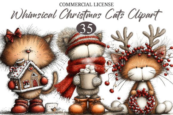 Download Whimsical Christmas Cats Clipart - Art Collection