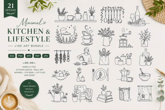 Download Cozy Kitchen Line Art Bundle - Art Collection