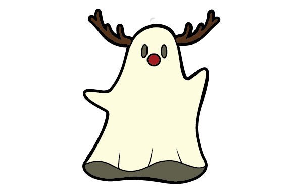 Download Retro Cartoon Christmas Ghost, with Reindeer Antlers & Red Nose - Art Collection