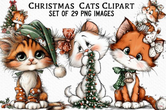 Download Christmas Cats Clipart - Art Collection