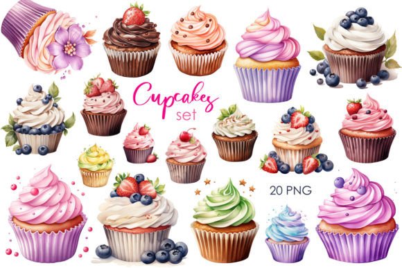Download Set of Cupcakes Sublimation PNG Clipart - Art Collection