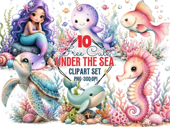 Download Cute Under the Sea Clipart, Mermaid PNG - Premium Bundle