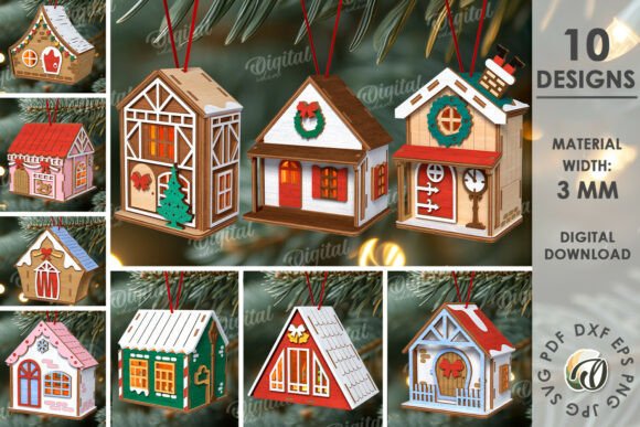 Download 3D Christmas House Tree Ornaments Bundle - House Collection