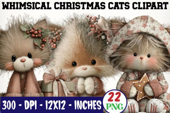 Download Whimsical Christmas Cats Clipart Bundle - Art Collection