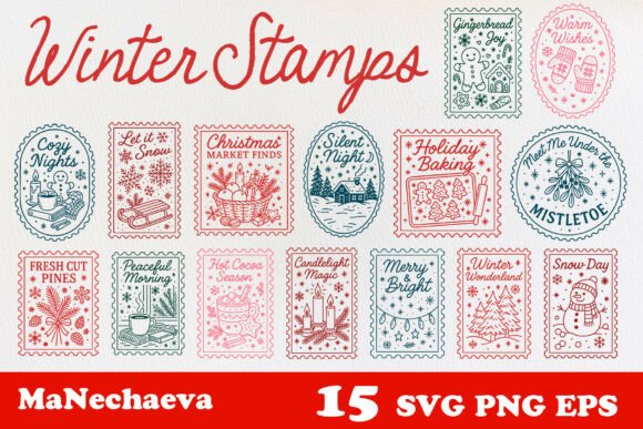 Download Winter Stamp Clipart Bundle SVG - Art Collection