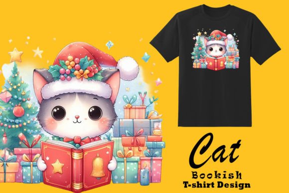 Download Festive Feline Lost in Books Clipart PNG - Art Collection