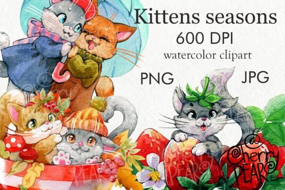 Download Kittens Seasons, Watercolor Cute Clipart - Art Collection