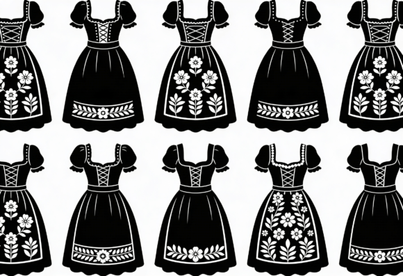 Download Dirndl Dress Clipart Black and White SVG - Art Collection