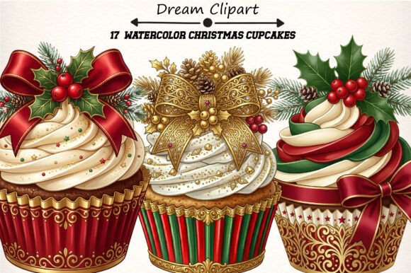 Download Watercolor Christmas Cupcakes Clipart - Art Collection