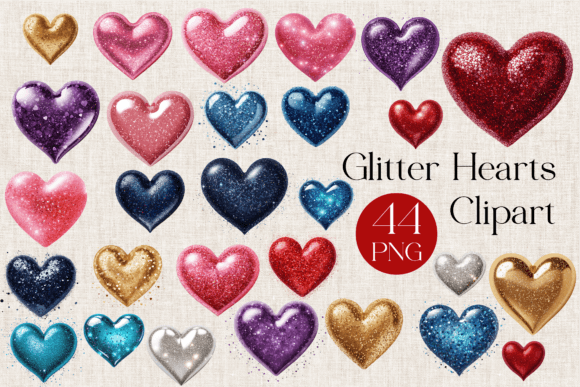Download 44 Glitter Hearts Clipart, Valentine - Art Collection