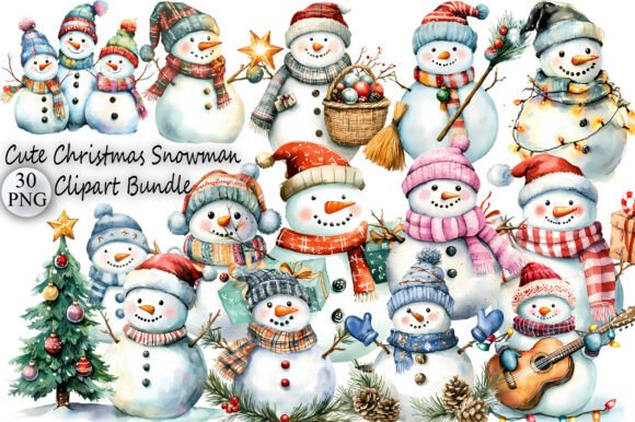 Download Cute Christmas Snowman Clipart Bundle - Art Collection