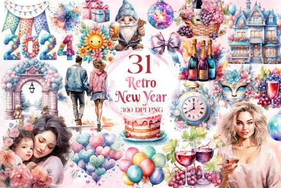 Download Retro Happy New Year Sublimation Clipart - Art Collection