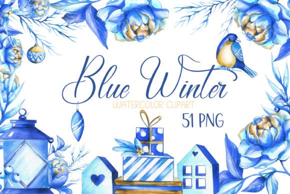 Download Blue Christmas Watercolor Clipart Set - Art Collection