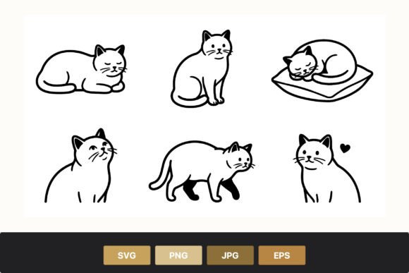 Download Black and White Cat Line Art Set - Art Collection