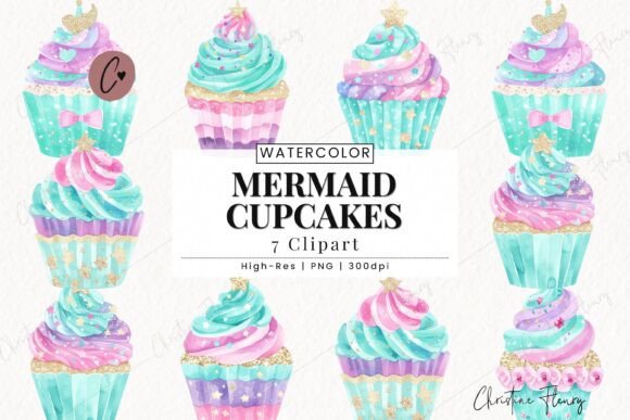 Download Pastel Mermaid Cupcakes Clipart Bundle - Art Collection