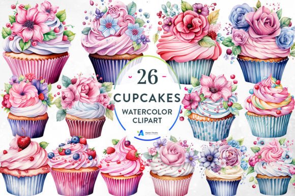 Download Watercolor Floral Cupcakes Clipart - Art Collection