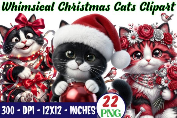 Download Whimsical Christmas Cats Clipart Bundle - Art Collection