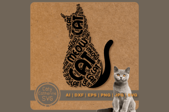 Download Cat Silhouette Word Art Cat Meow Paw SVG - Premium Resources