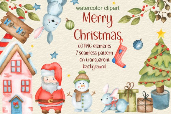 Download Cute  Christmas Clipart Watercolor Kit - Art Collection